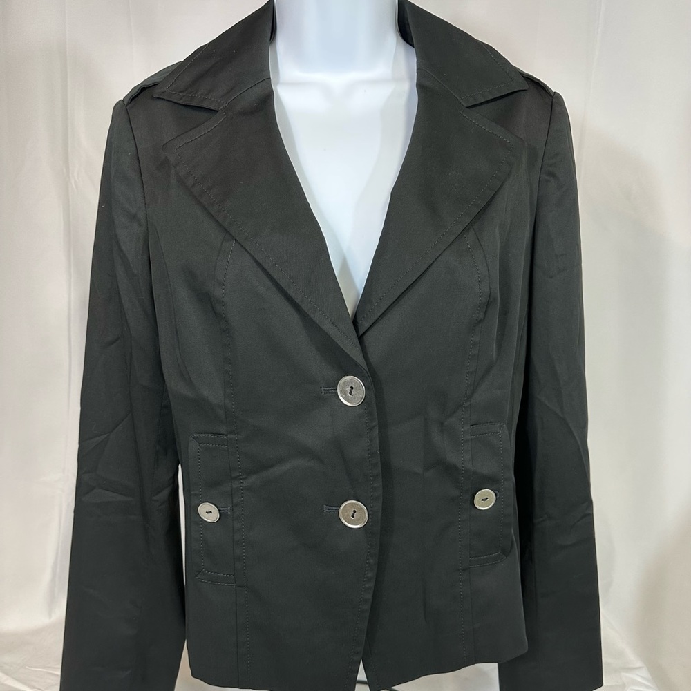COPY - Talbots Women's Rain Jacket Blazer Size 10 Black Button Up Lined